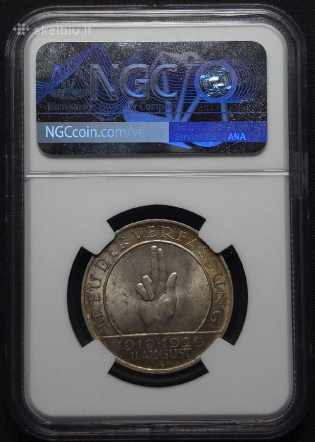 3 Reichsmarkės, 1929 m. Konstitucija. Ngc Ms 63 - nuotraukos Nr. 3