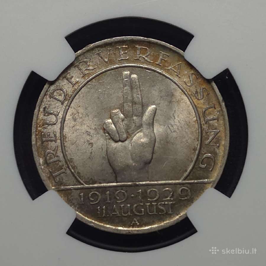 3 Reichsmarkės, 1929 m. Konstitucija. Ngc Ms 63 - nuotraukos Nr. 4