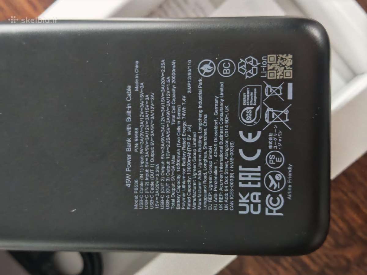Power bankas Ugreen Pb536 20000mah - nuotraukos Nr. 3