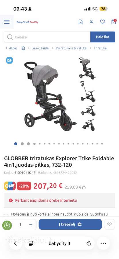 Globber sulankstomas triratukas - nuotraukos Nr. 6