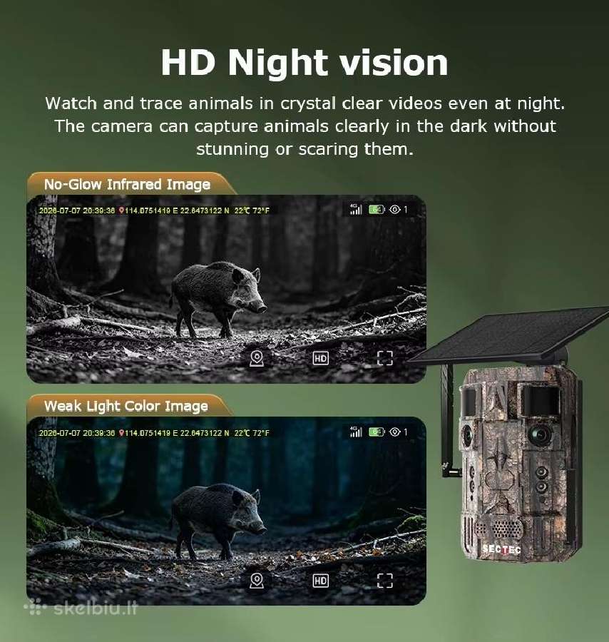 Medžioklinė kamera 4G 24mp Dual Len+ai+GPS+no-glow - nuotraukos Nr. 15