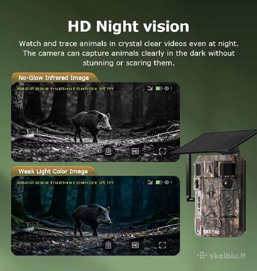 Medžioklinė kamera 4G 24mp Dual Len+ai+GPS+no-glow - nuotraukos Nr. 15