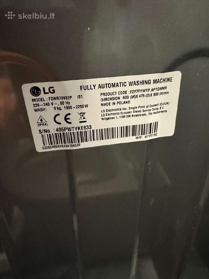 Parduodama skalbimo mašina LG F2wr709s2p - nuotraukos Nr. 5