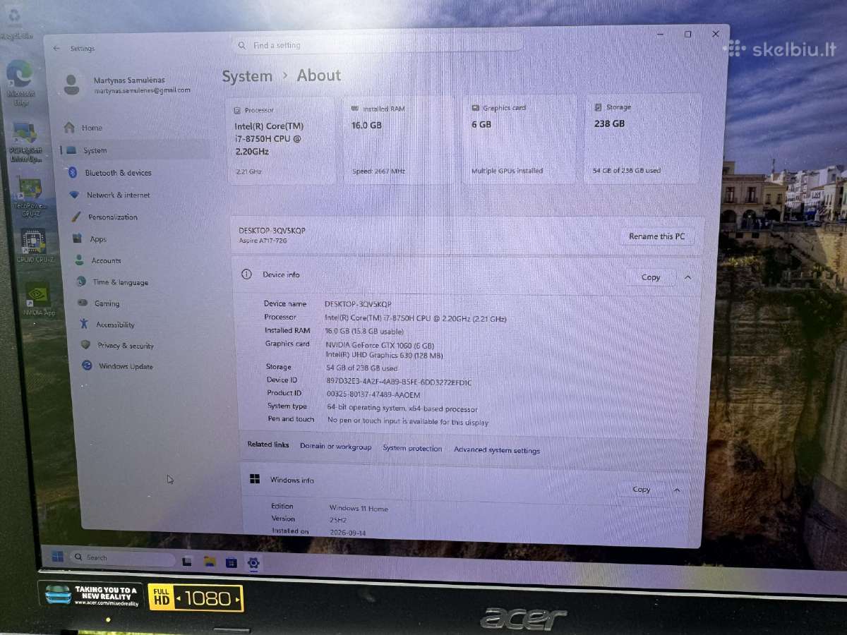 Parduodamas Acer kompiuteris su Gtx 1060 6gb - nuotraukos Nr. 5