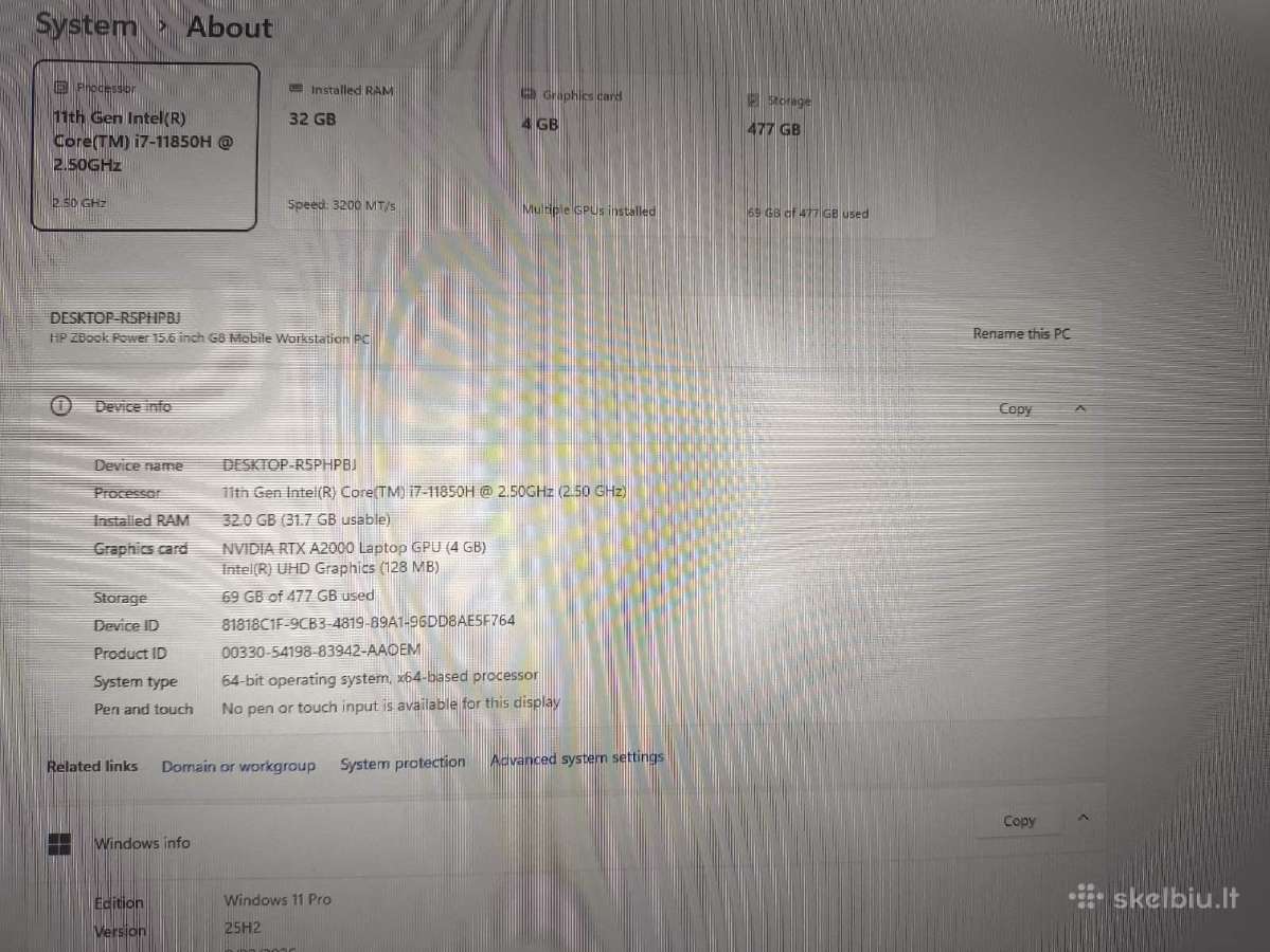 Zbook Fury G8 i7-11850h 32gb 512gb Rtx A2000 4gb - nuotraukos Nr. 4