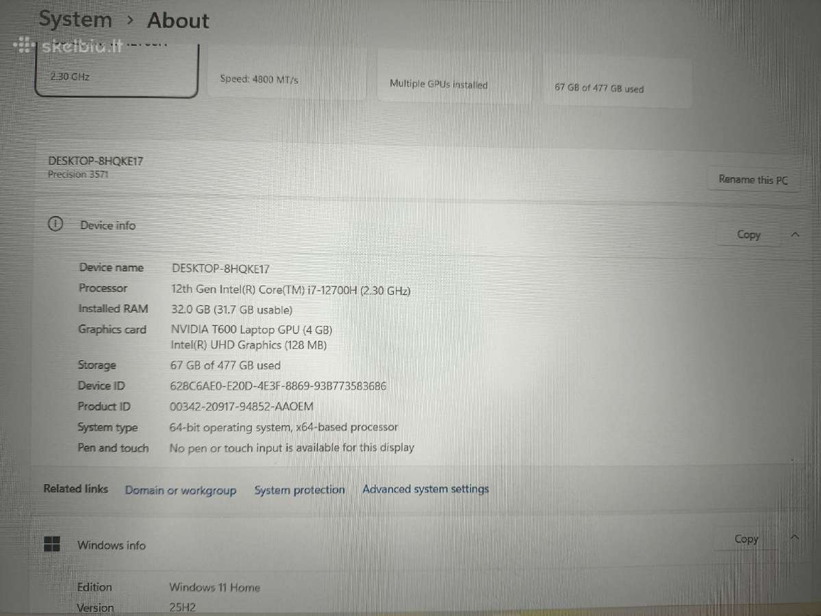 Precision 3571 15.6 i7-12700h 32gb 512gb T600 4gb - nuotraukos Nr. 4