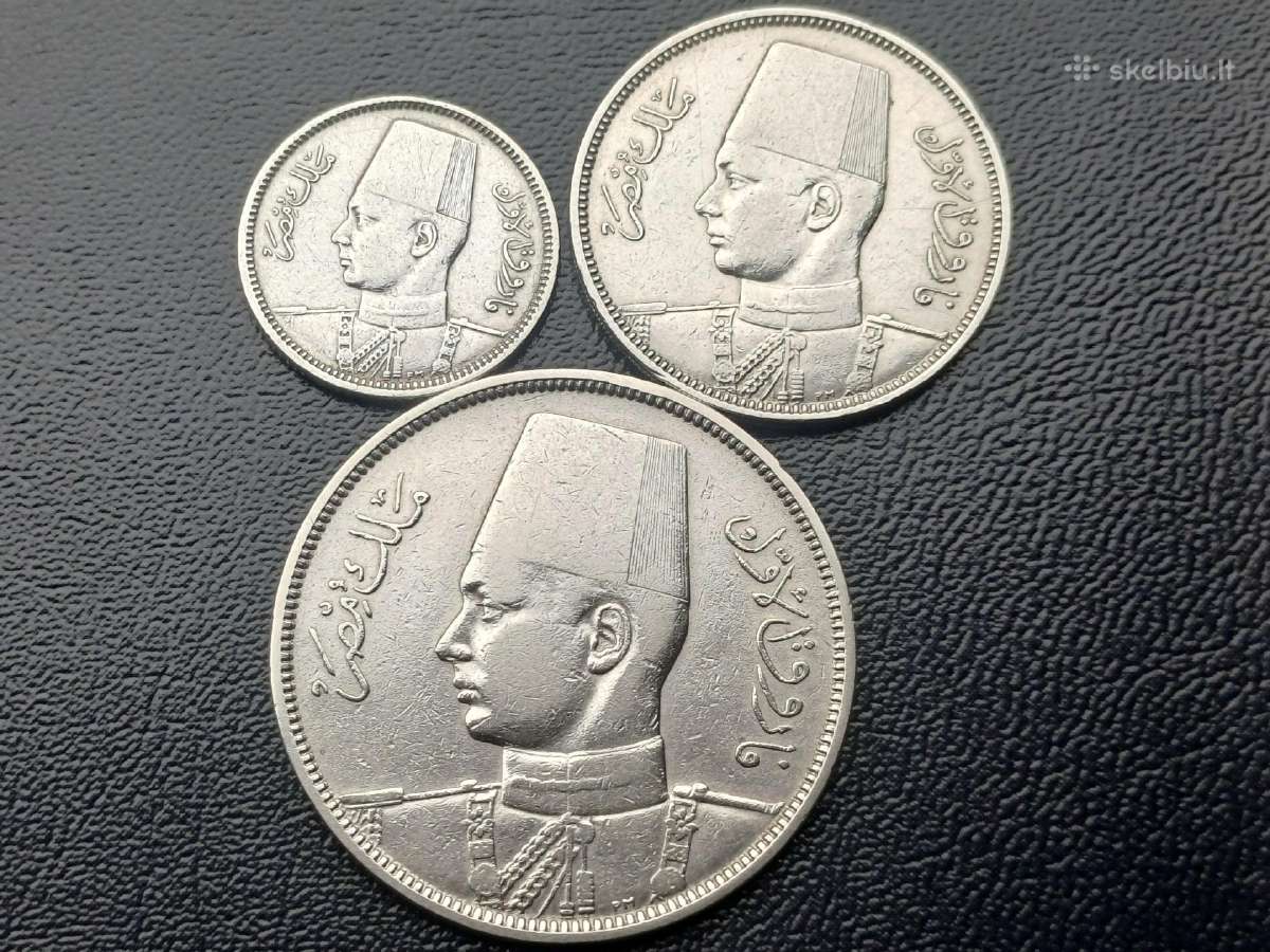 2,5,10 piastrų 1937-42m. Egiptas sidabras 835 - nuotraukos Nr. 2