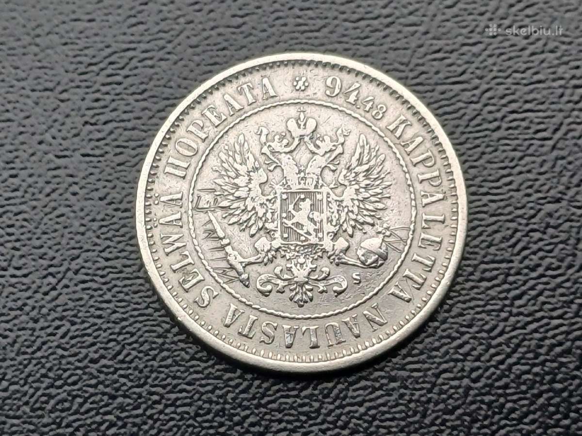 1 marke 1874m. Suomija sidabras - nuotraukos Nr. 2