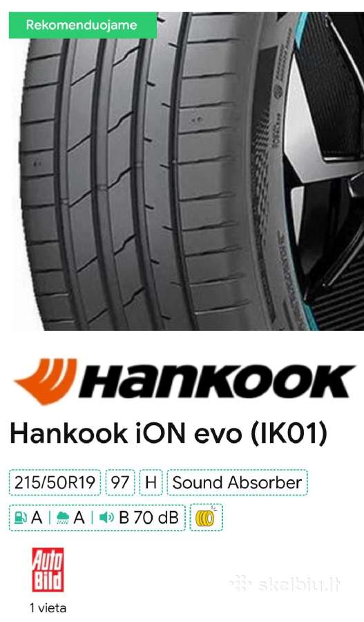 Vasarines Hankook padangos 215/50 r19 4vnt - nuotraukos Nr. 2
