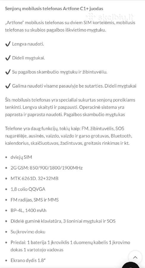 Artfone C1+ telefonas mygtukinis - nuotraukos Nr. 4