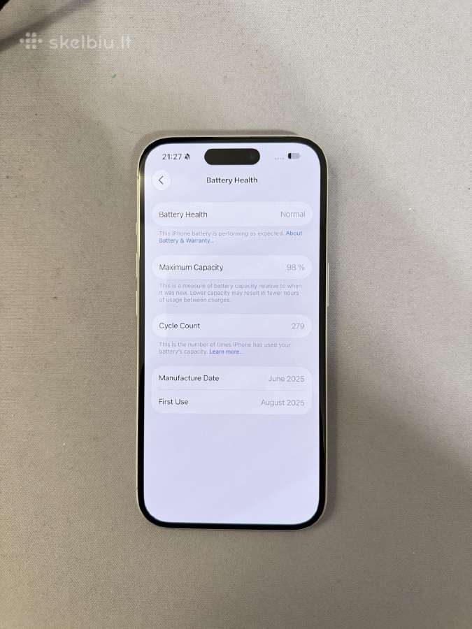 iPhone 16, 128 GB, Baltas, Battery health: 98% - nuotraukos Nr. 8