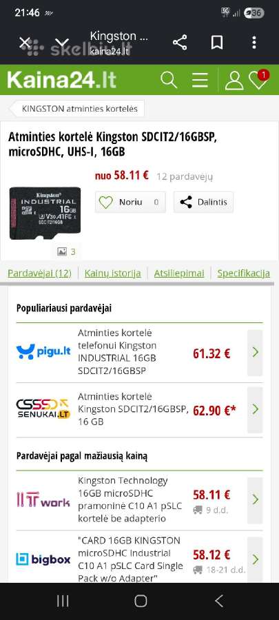 Atminties kortelė Kingston Sdcit2/16gbsp. - nuotraukos Nr. 3