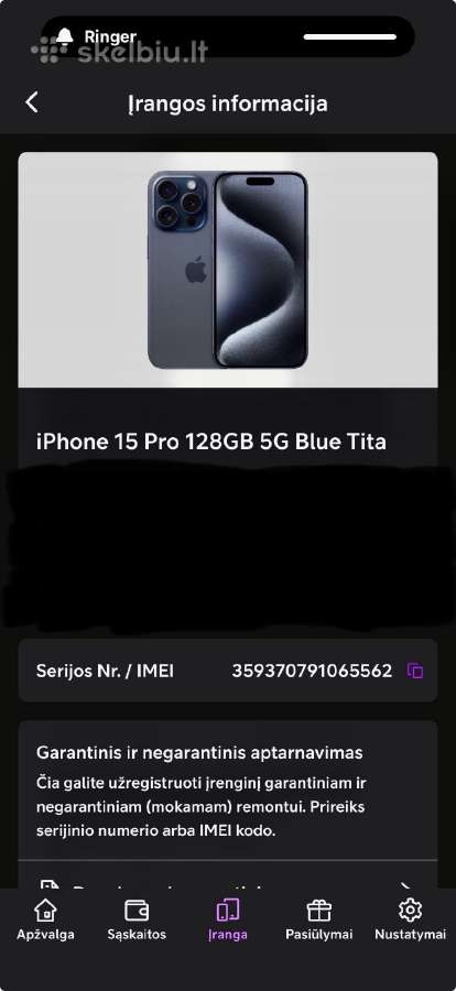 Parduodamas iPhone 15 pro 128gb 5G blue titanium - nuotraukos Nr. 2