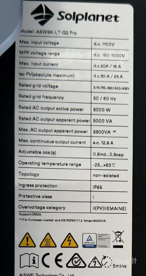 8 kw Inverteris Solplanet Asw8k-LT-g2 Pro - nuotraukos Nr. 2