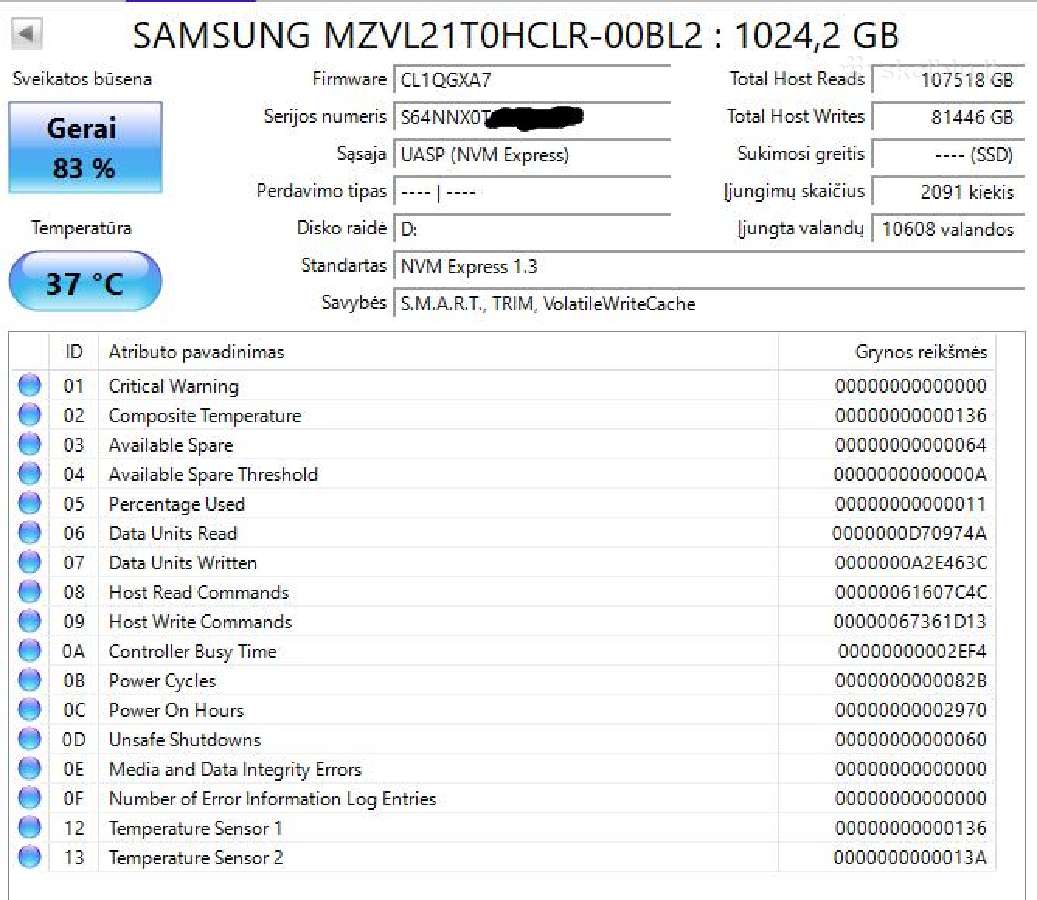 Samsung Pm9a1 1tb Nvme M.2 SSD - nuotraukos Nr. 3
