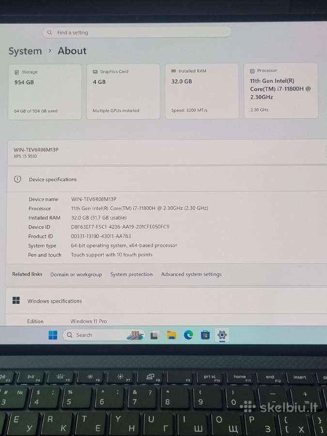 Dell Xps 15 9510 i7 Rtx 3050ti 4k - nuotraukos Nr. 9