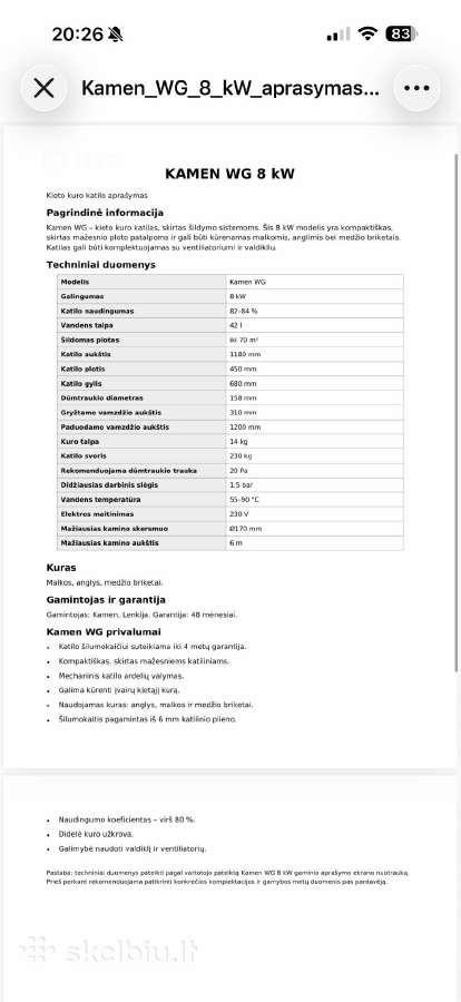 Kieto kuro katilas Kamen wg standart 8kw - nuotraukos Nr. 6