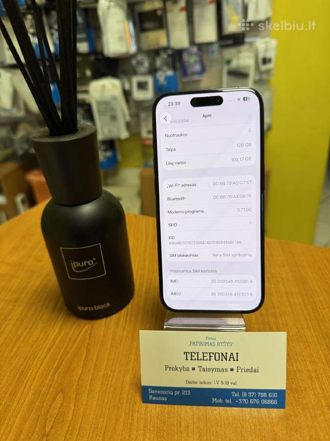 iPhone 15pro 128gb Blue Titan Su Garantija - nuotraukos Nr. 3