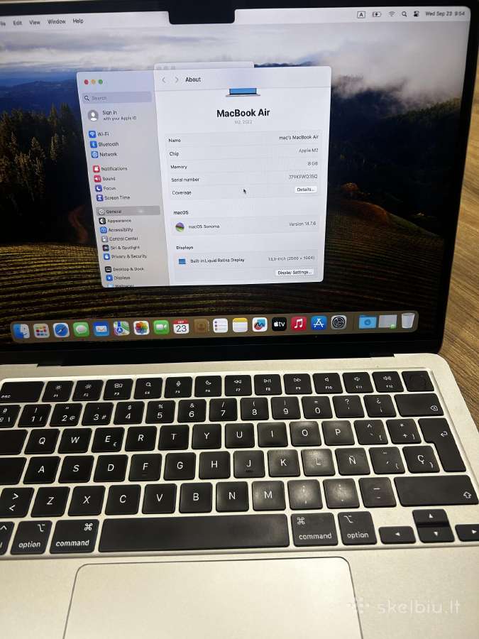 Mackbook Air M2 256gb 8gb RAM, battery 95 - nuotraukos Nr. 3