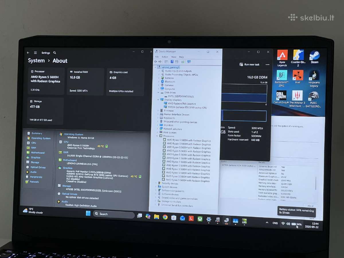 Parduodamas Ideapad su Rtx 3050, Ryzen 5, 120hz. - nuotraukos Nr. 8