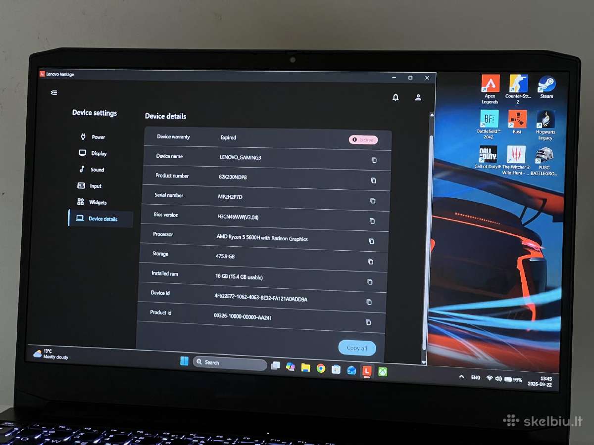 Parduodamas Ideapad su Rtx 3050, Ryzen 5, 120hz. - nuotraukos Nr. 9