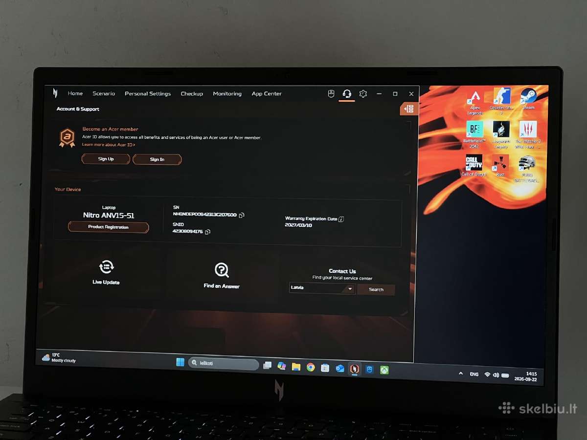 Parduodamas Nitro V15 su Rtx 2050, I5-13k, 144hz. - nuotraukos Nr. 9