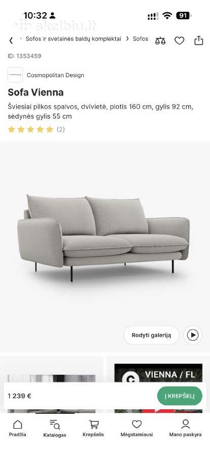 Cosmopolitan Design Vienna sofa sviesiai pilka - nuotraukos Nr. 2