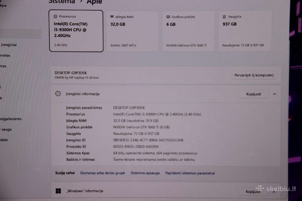 Hp Omen 15,6 Fhd Gtx 6gb 16/32gb SSD+HDD Rgb - nuotraukos Nr. 10