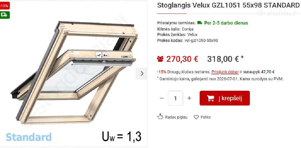 Velux Gzl1050 55x98 Standard - nuotraukos Nr. 2