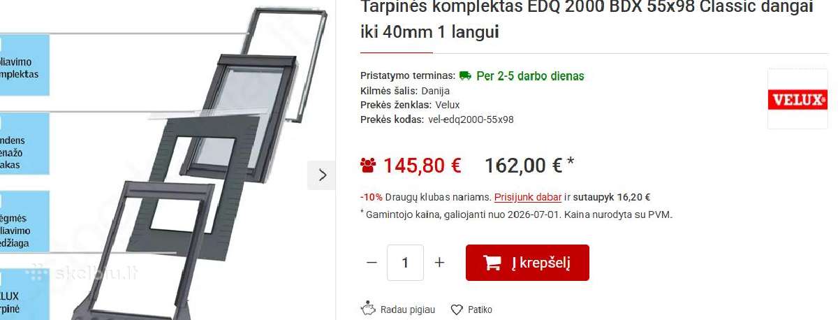 Tarpinės komplektas Edq 2000 Bdx 55x98 Classic - nuotraukos Nr. 2