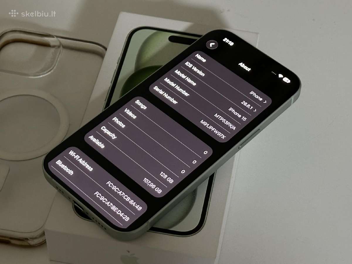 Parduodu iPhone 15 Green 128gb - nuotraukos Nr. 3