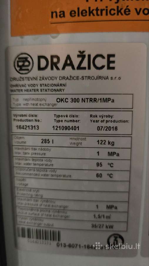 Vandens Šildytuvas Dražice Okc 300 - nuotraukos Nr. 3