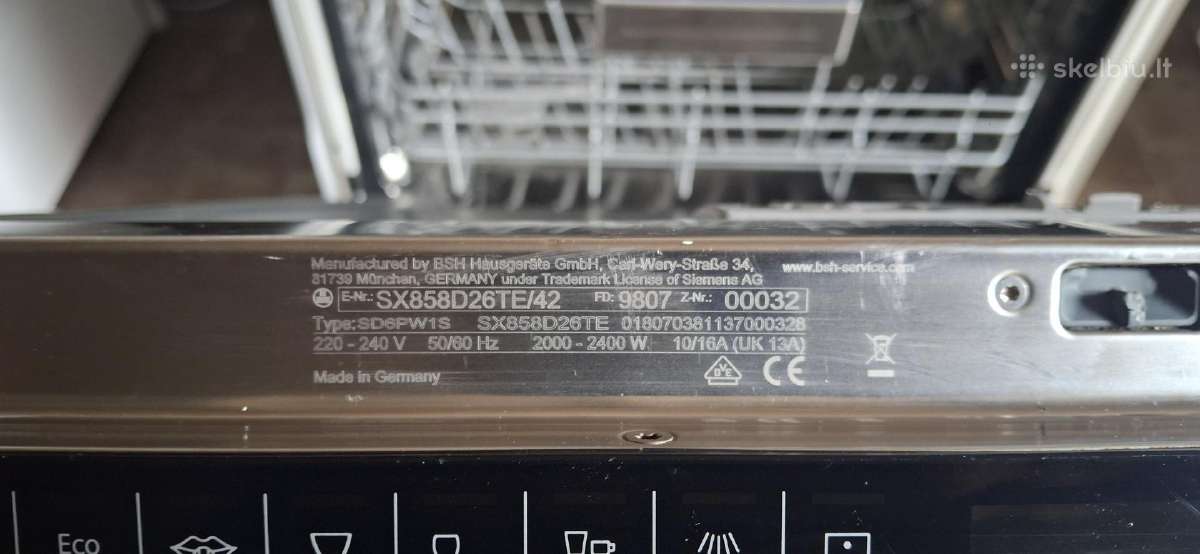 Indų plovimo mašina "Siemens" Sx858d26te A+++ - nuotraukos Nr. 4