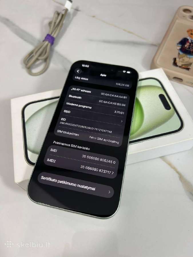 iPhone 15 128gb 80% Mint - nuotraukos Nr. 8