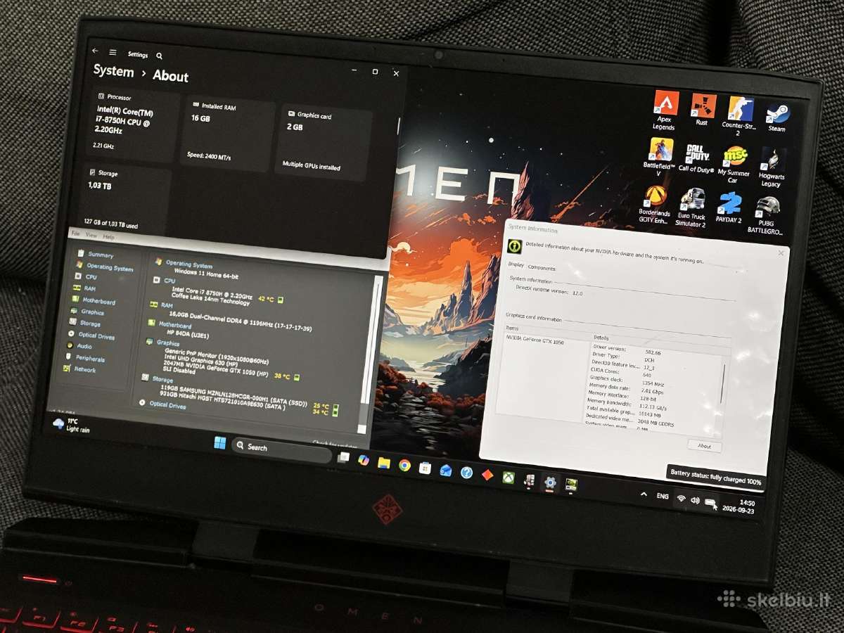 Parduodu Hp Omen 15 su I7, 16gb, 1tb, Gtx 1050 - nuotraukos Nr. 7