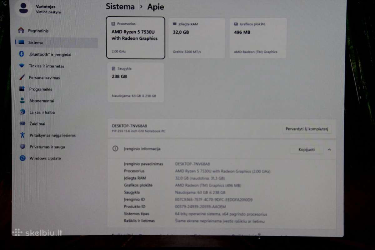 Hp kaip naujas 255 G10 R5 7530u 32gb Fhd - nuotraukos Nr. 10