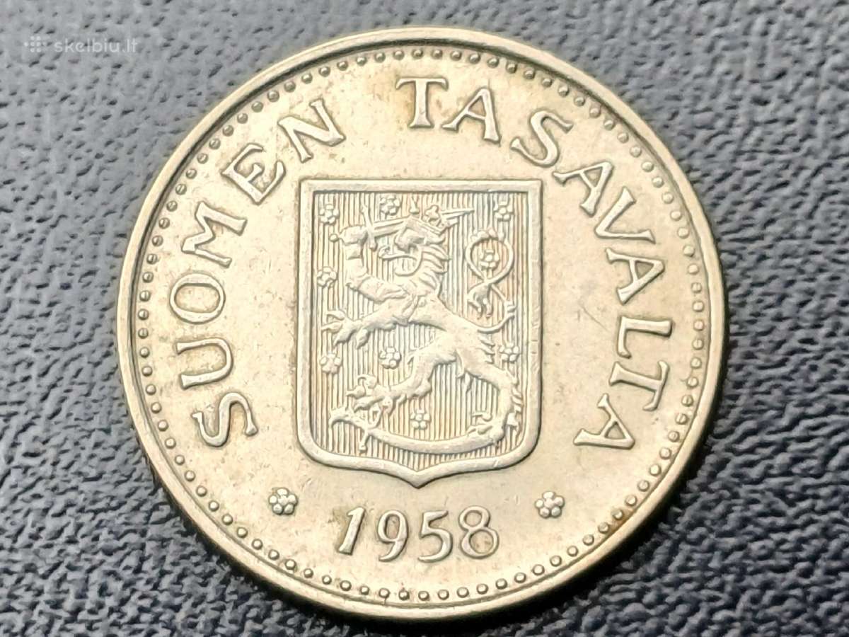 100 markių 1958m. Suomija sidabras - nuotraukos Nr. 2