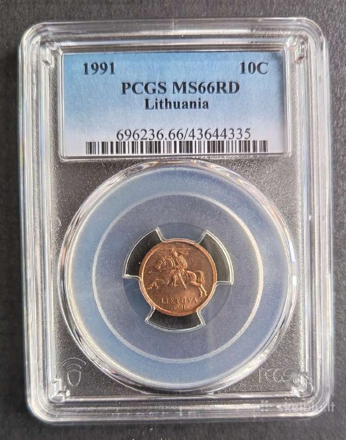 Lietuva, 10 centų, 1991 m. (Pcgs Ms 66 Rd) - nuotraukos Nr. 2