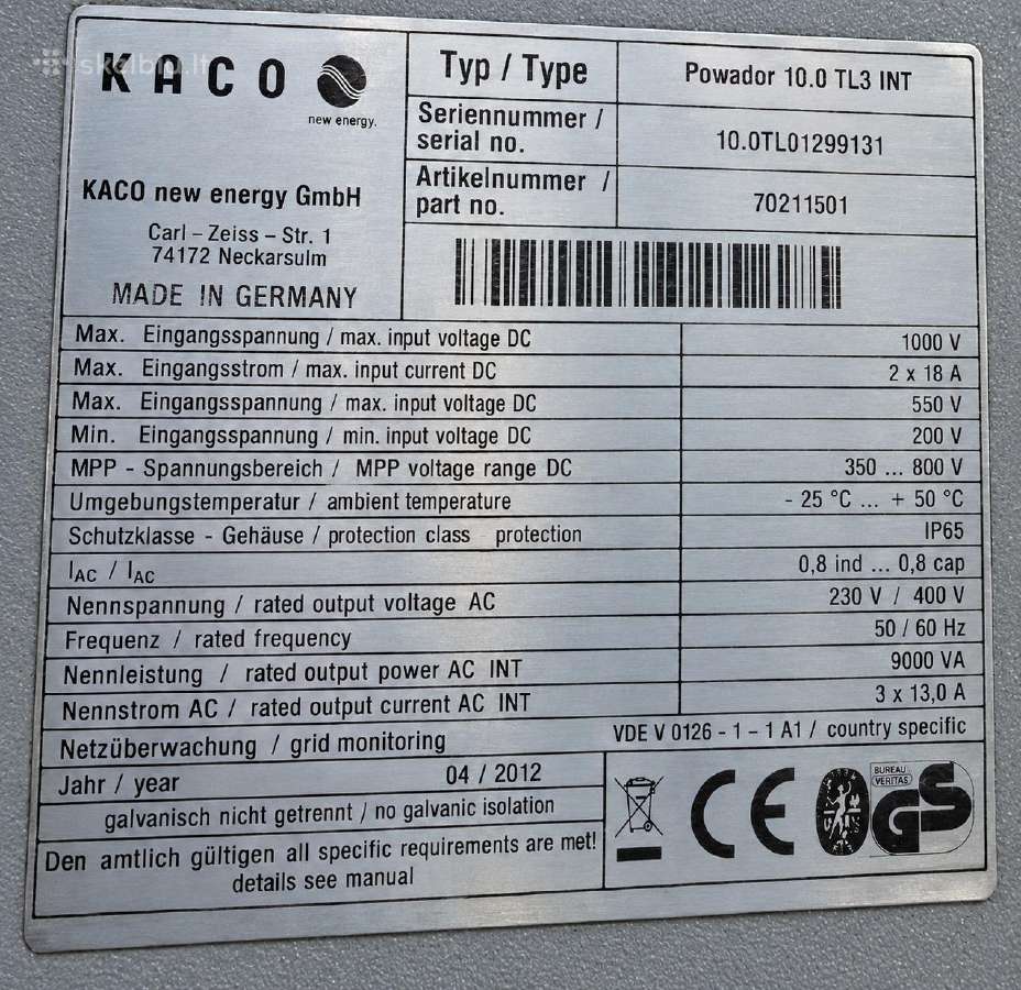 Kaco Powador 10.0 Tl3 Int – trifazis - nuotraukos Nr. 6