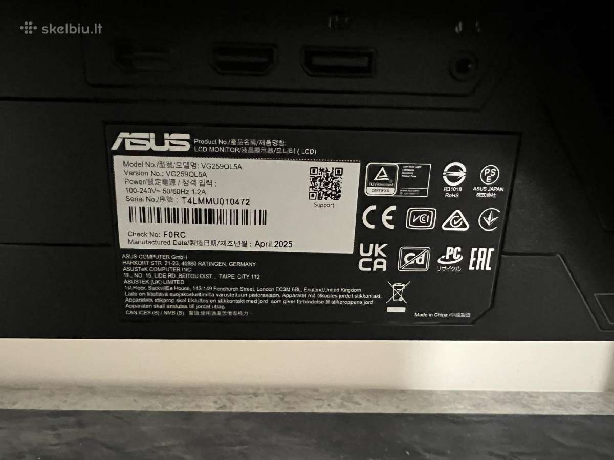 Asus Tuf Gaming Vg259ql5a 24,5" 200hz Fast Ips - nuotraukos Nr. 5
