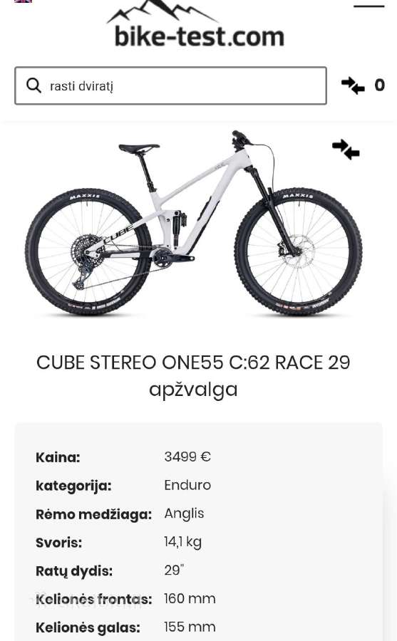 Cube Stereo One55 C:62 - Carbon, Lyrik, GX, Full - nuotraukos Nr. 2