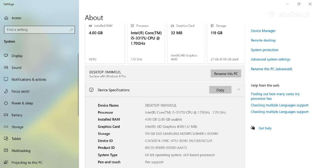 Microsoft Surface Pro Tablet 1st Gen 1514 i5 128gb - nuotraukos Nr. 14