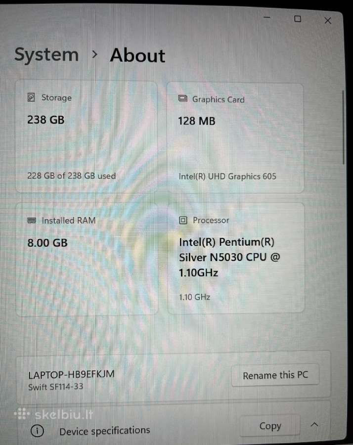 Acer Swift1 14–8 GB RAM/256 GB SSD/intel P N5030 - nuotraukos Nr. 5
