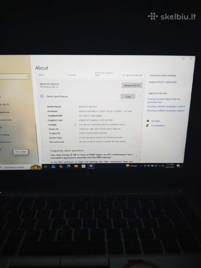Hp Elitebook 840 G2 16gb RAM i5 5200u Intel HD 550 - nuotraukos Nr. 6