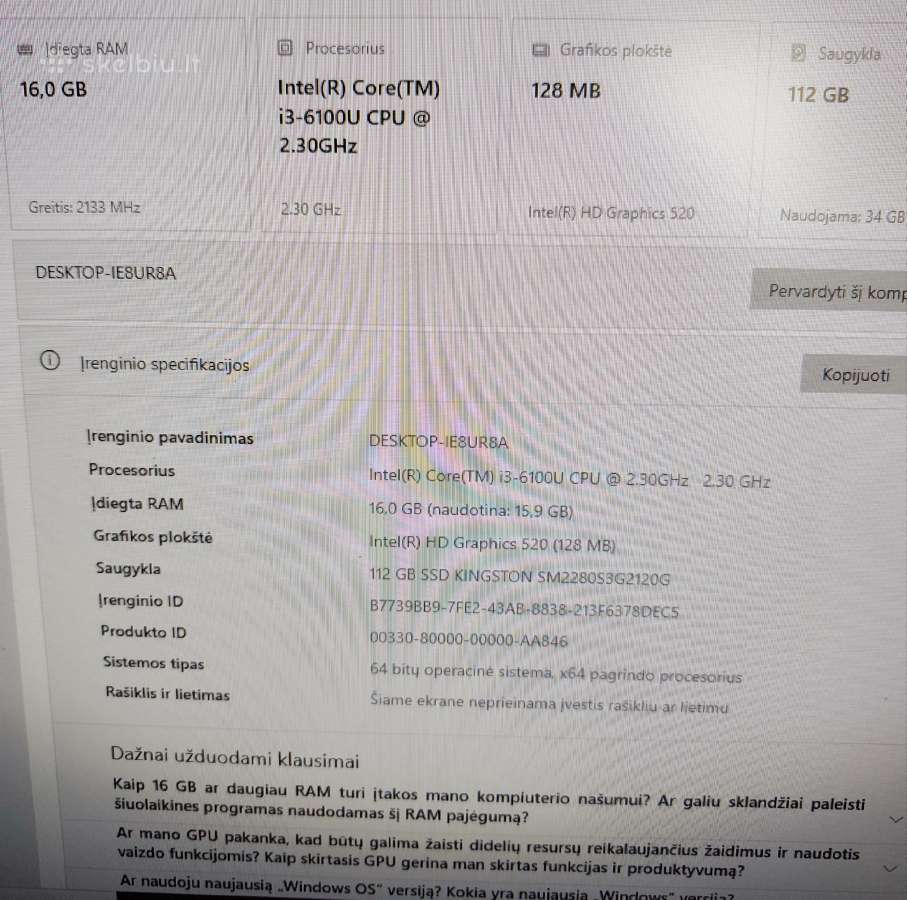 Mikro kompiuteris Intel Nuc6i3syk - nuotraukos Nr. 5