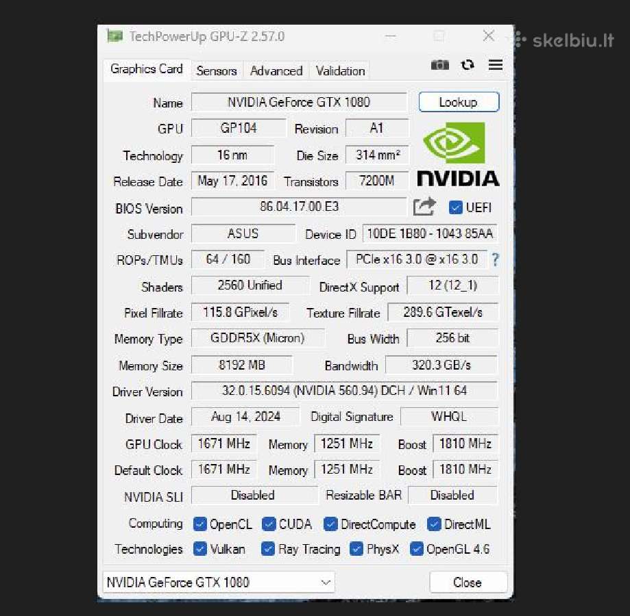 Gtx 1080 8gb Asus Rog Strix Gaming Advanced - nuotraukos Nr. 10