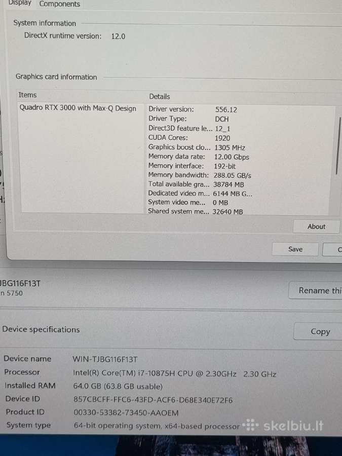 Dell Precision 5750 i7 Rtx 3000 - nuotraukos Nr. 11