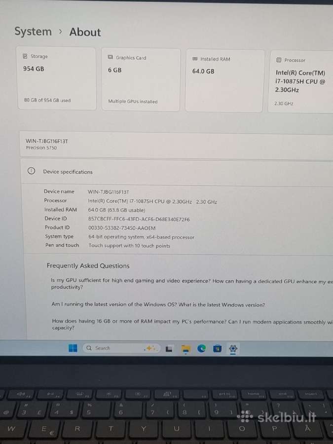 Dell Precision 5750 i7 Rtx 3000 - nuotraukos Nr. 12