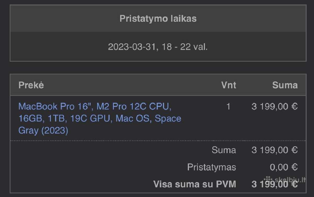 MacBook Pro 16", M2 Pro 12c Cpu, 16gb, 1tb - nuotraukos Nr. 4