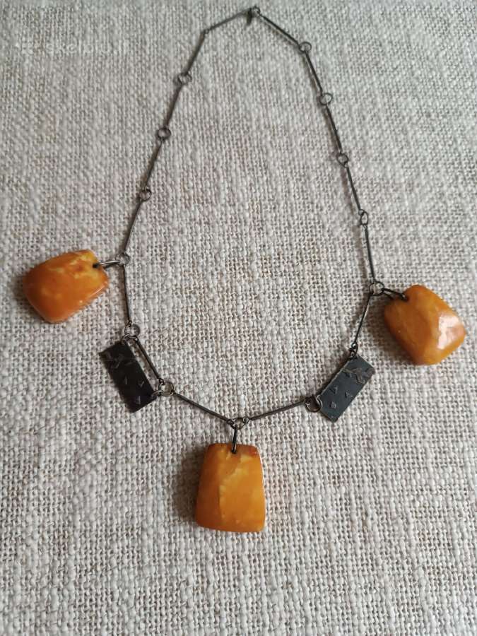Vintažinis sidabrinis papuošalas su gintaru - nuotraukos Nr. 4